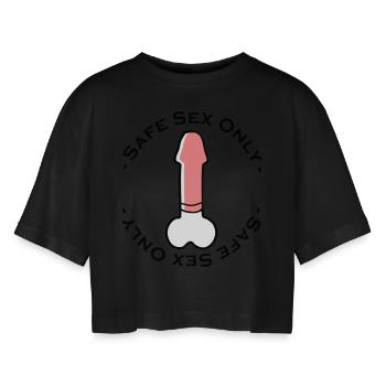 safe sex only - Frauen Oversized Cropped T-Shirt - Schwarz - Vorne - AI Model Female 172 light (172cm)