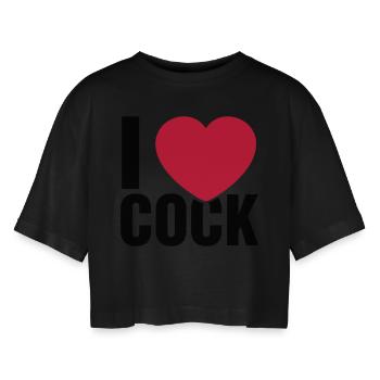 I love Cock - Women’s Oversized Cropped T-Shirt - black - Front - AI Model Female 172 light (172cm)