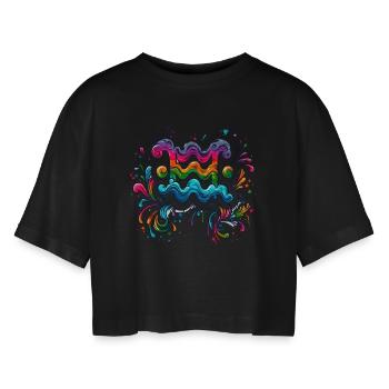 color Zodiac: Wassermann - Frauen Oversized Cropped T-Shirt - Schwarz - Vorne - AI Model Female 172 light (172cm)
