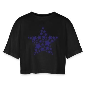 Sterne - Frauen Oversized Cropped T-Shirt - Schwarz - Vorne - AI Model Female 172 light (172cm)
