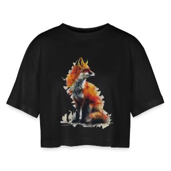 Geometrischer Fuchs Aquarell - Frauen Oversized Cropped T-Shirt - Schwarz - Vorne - AI Model Female 172 light (172cm)