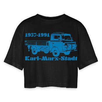 Barkas Pritsche B1000 - Frauen Oversized Cropped T-Shirt - Schwarz - Vorne - AI Model Female 172 light (172cm)