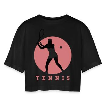 tennisspielerin_01_a_2c - T-shirt court oversize Femme - noir - Devant - AI Model Female 172 light (172cm)