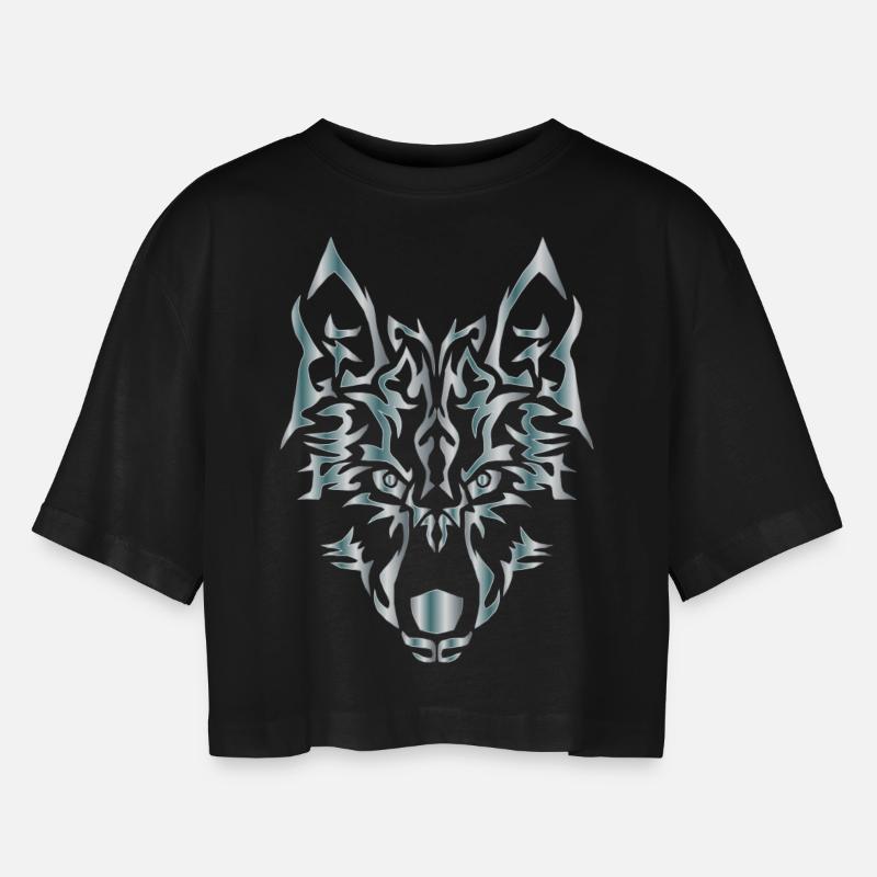 wolf - Women’s Oversized Cropped T-Shirt - black