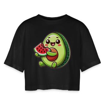Doux Avocat Melon Dessin Animé Fruit Été - T-shirt court oversize Femme - noir - Devant - AI Model Female 172 light (172cm)