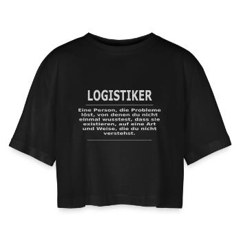 LOGISTIKER - Frauen Oversized Cropped T-Shirt - Schwarz - Vorne - AI Model Female 172 light (172cm)