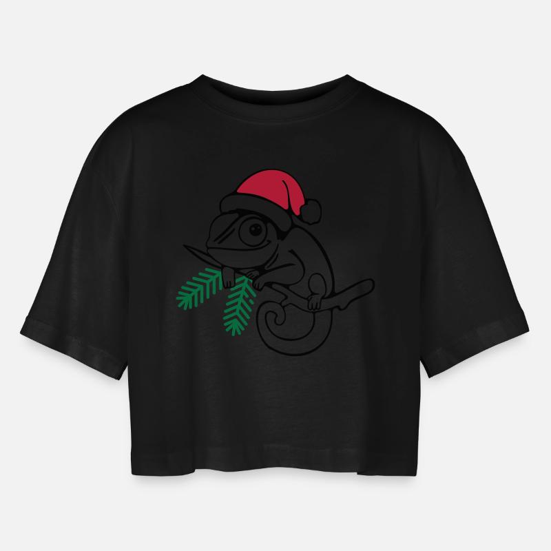 Lui Christmas Tricolor - Women’s Oversized Cropped T-Shirt - black