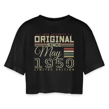 Cadeau Anniversaire Mai 1950, Gift May 1950 - T-shirt court oversize Femme - noir - Devant - AI Model Female 172 light (172cm)