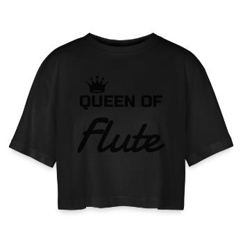 Flöte Flötist Musik Musiker Musikerin - Frauen Oversized Cropped T-Shirt - Schwarz - Vorne - AI Model Female 172 light (172cm)