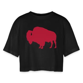 Bison - Frauen Oversized Cropped T-Shirt - Schwarz - Vorne - AI Model Female 172 light (172cm)