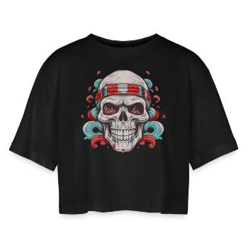 Totenkopf Totenschädel Skelett Horror Gothic Metal - Frauen Oversized Cropped T-Shirt - Schwarz - Vorne - AI Model Female 172 light (172cm)