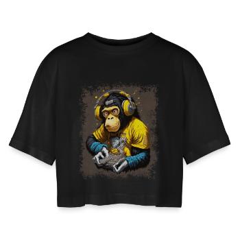 DJ Monkey - Women’s Oversized Cropped T-Shirt - black - Front - AI Model Female 172 light (172cm)