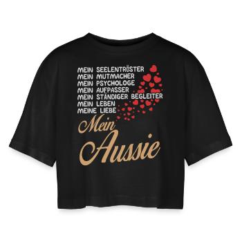 Aussie - Mein - Frauen Oversized Cropped T-Shirt - Schwarz - Vorne - AI Model Female 172 light (172cm)