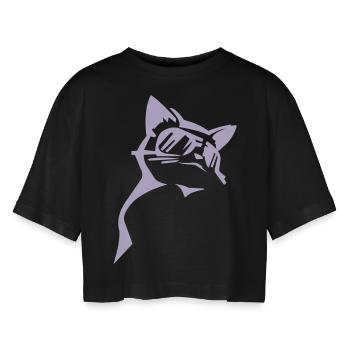 fashion cat by CustomStyle - Women’s Oversized Cropped T-Shirt - black - Front - AI Model Female 172 light (172cm)
