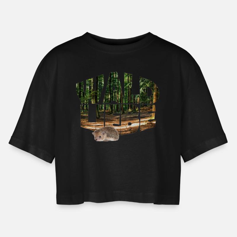 Forest 20 Forest Love with Hedgehog - Women’s Oversized Cropped T-Shirt - black