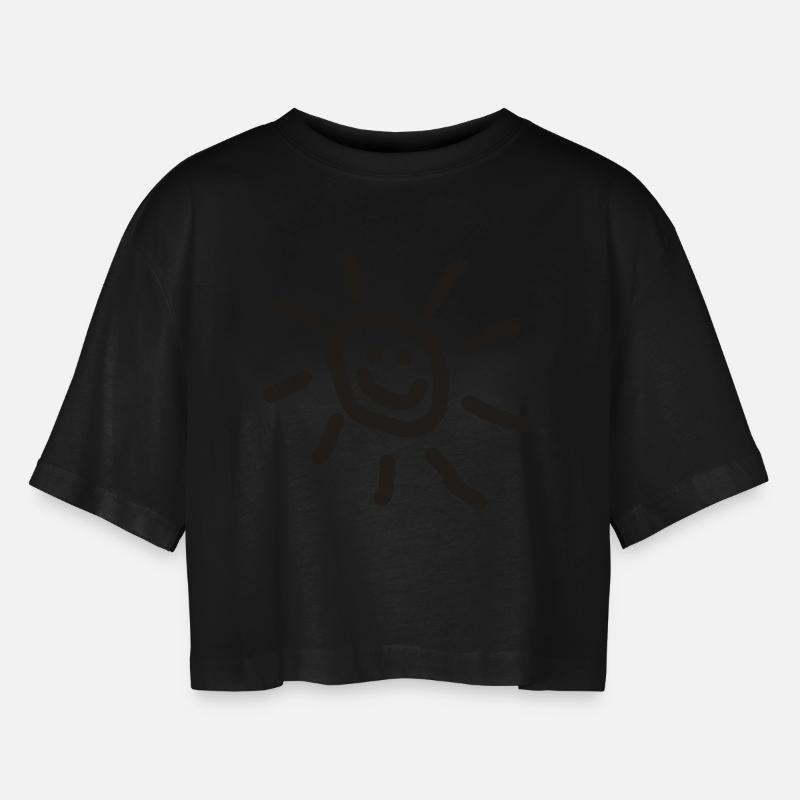 Sonne :-) - Frauen Oversized Cropped T-Shirt - Schwarz