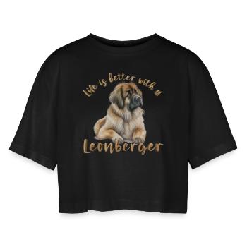 Leonberger | - Frauen Oversized Cropped T-Shirt - Schwarz - Vorne - AI Model Female 172 light (172cm)