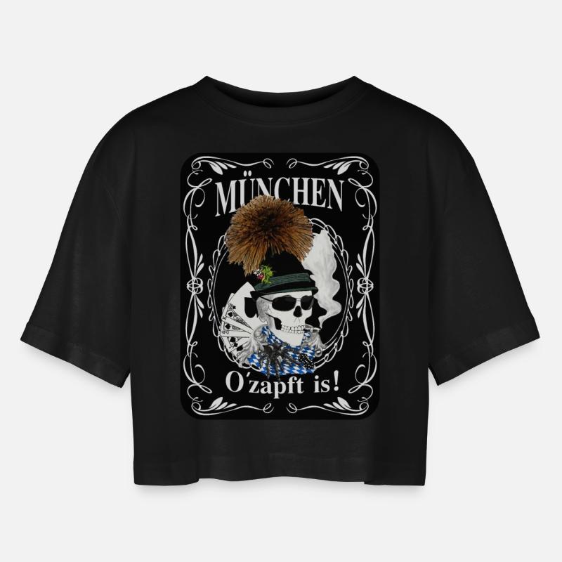 O´zapft is! - Frauen Oversized Cropped T-Shirt - Schwarz