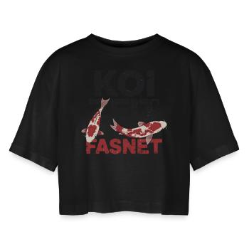 Koi Zeit Fasnet - Karneval Fasching - Frauen Oversized Cropped T-Shirt - Schwarz - Vorne - AI Model Female 172 light (172cm)
