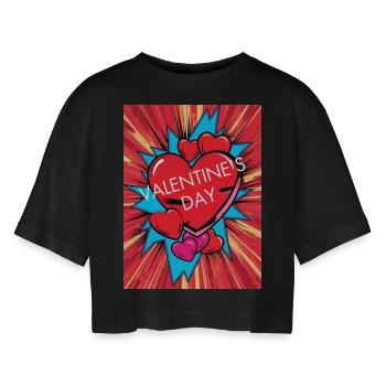 Saint-Valentin - T-shirt court oversize Femme - noir - Devant - AI Model Female 172 light (172cm)