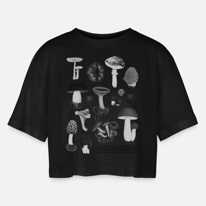 Gemme della foresta – Composizione botanica di funghi selvatici - Maglietta corta dal taglio oversize per donna - nero