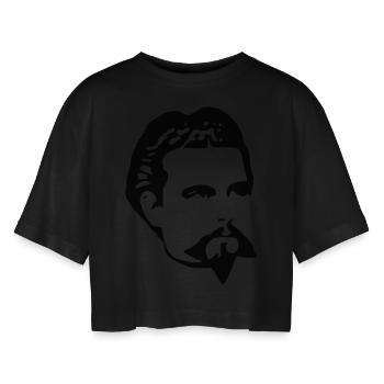 Ludwig II - Frauen Oversized Cropped T-Shirt - Schwarz - Vorne - AI Model Female 172 light (172cm)