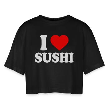 I love sushi - Frauen Oversized Cropped T-Shirt - Schwarz - Vorne - AI Model Female 172 light (172cm)