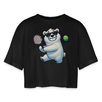Ours polaire jouant au tennis à la piscine nord animal amusant - T-shirt court oversize Femme - noir - Devant - AI Model Female 172 light (172cm)