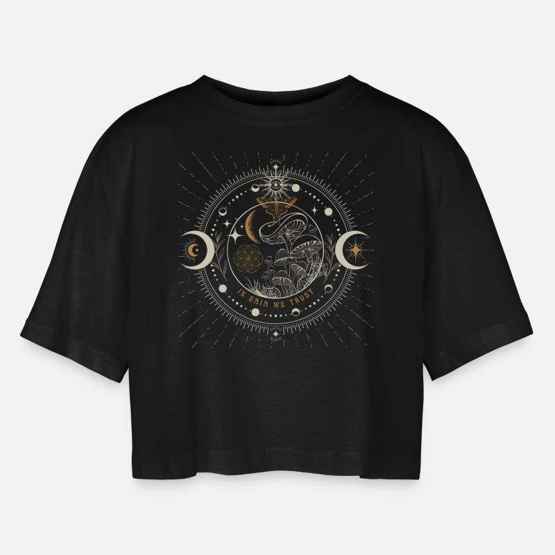 In Gaia We Trust Sacred Design - Women’s Oversized Cropped T-Shirt - black