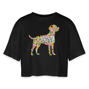 Labrador Hund Design blumen - Frauen Oversized Cropped T-Shirt - Schwarz - Vorne - AI Model Female 172 light (172cm)