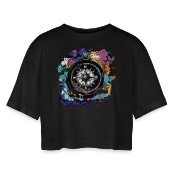 Boussole de bateau de capitaine - T-shirt court oversize Femme - noir - Devant - AI Model Female 172 light (172cm)