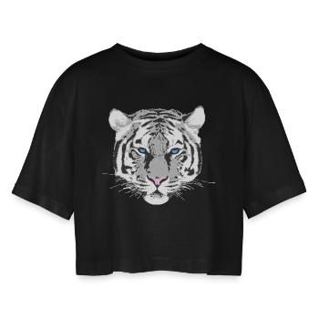 weißer Tiger - Frauen Oversized Cropped T-Shirt - Schwarz - Vorne - AI Model Female 172 light (172cm)