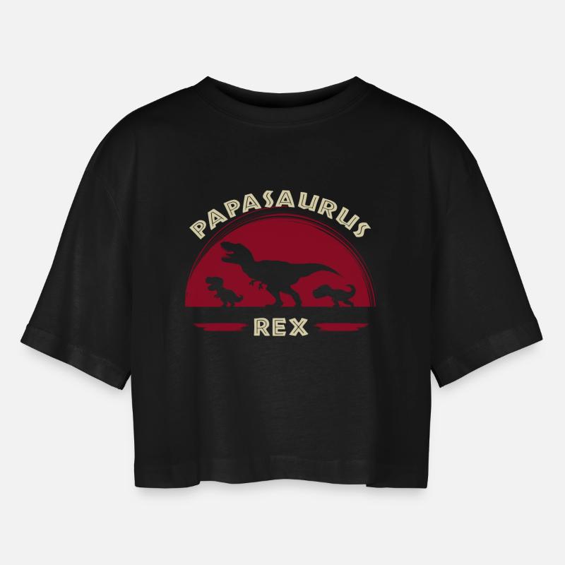 PAPASAURUS papa dinosaur - Women’s Oversized Cropped T-Shirt - black