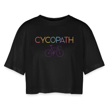 Geschenke für Radfahrer – Cycopath - Frauen Oversized Cropped T-Shirt - Schwarz - Vorne - AI Model Female 172 light (172cm)