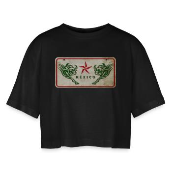 Mexiko Stier Schild - Frauen Oversized Cropped T-Shirt - Schwarz - Vorne - AI Model Female 172 light (172cm)