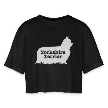 Yorkshire Terrier - Women’s Oversized Cropped T-Shirt - black - Front - AI Model Female 172 light (172cm)
