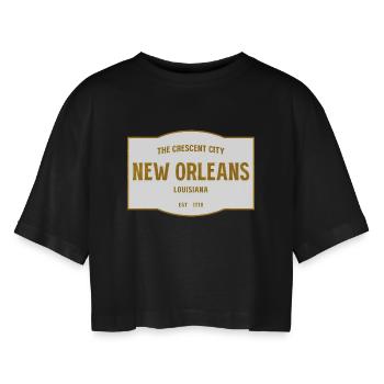 Crescent City New Orleans Emblem - Frauen Oversized Cropped T-Shirt - Schwarz - Vorne - AI Model Female 172 light (172cm)