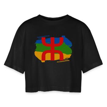Amazigh T-Shirt - Frauen Oversized Cropped T-Shirt - Schwarz - Vorne - AI Model Female 172 light (172cm)