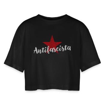 Antifasciste - T-shirt court oversize Femme - noir - Devant - AI Model Female 172 light (172cm)