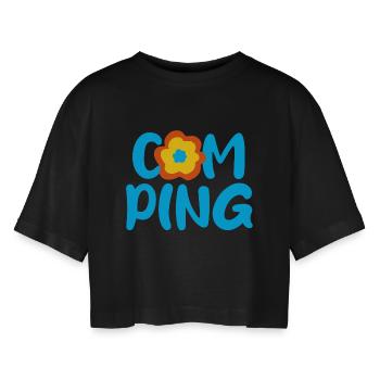 Camping Blume Comic Fan Camper Urlaub Outdoor - Frauen Oversized Cropped T-Shirt - Schwarz - Vorne - AI Model Female 172 light (172cm)