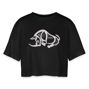 Prähistorisches Nashorn - Weiß - Frauen Oversized Cropped T-Shirt - Schwarz - Vorne - AI Model Female 172 light (172cm)