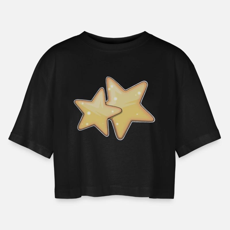 Glowing Starry Pattern Design for Apparel - Women’s Oversized Cropped T-Shirt - black