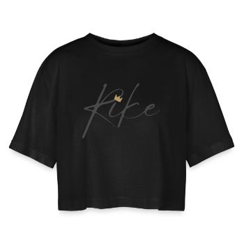 Prinzessin Frederike Kronenhemd – Namensbuchstabe F - Frauen Oversized Cropped T-Shirt - Schwarz - Vorne - AI Model Female 172 light (172cm)
