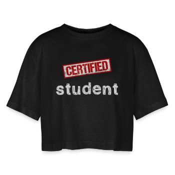 Student - Women’s Oversized Cropped T-Shirt - black - Front - AI Model Female 172 light (172cm)
