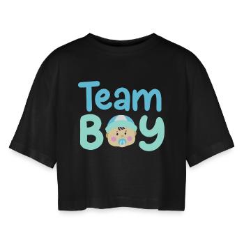 Team Boy: Bekanntgabe des Geschlechts des Babys - Frauen Oversized Cropped T-Shirt - Schwarz - Vorne - AI Model Female 172 light (172cm)