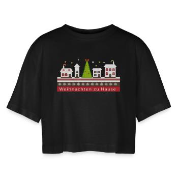 Christmas Christmas Tree Family - Women’s Oversized Cropped T-Shirt - black - Front - AI Model Female 172 light (172cm)
