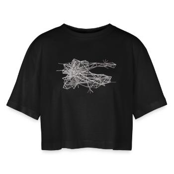 Connection: Geometric Line Meshes in Grey - Women’s Oversized Cropped T-Shirt - black - Front - AI Model Female 172 light (172cm)