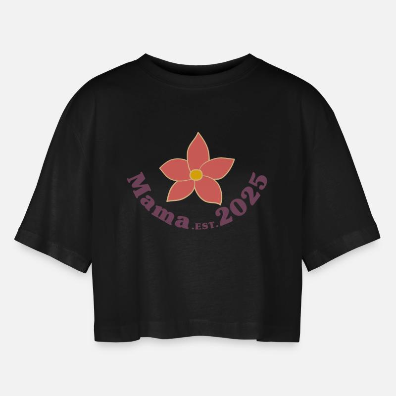 Mama Est 2025 Retro Ich werde Mutter - Frauen Oversized Cropped T-Shirt - Schwarz
