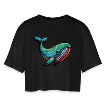 Wal - Frauen Oversized Cropped T-Shirt - Schwarz - Vorne - AI Model Female 172 light (172cm)