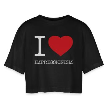 I LOVE IMPRESSIONISM Impressionismus - Women’s Oversized Cropped T-Shirt - black - Front - AI Model Female 172 light (172cm)
